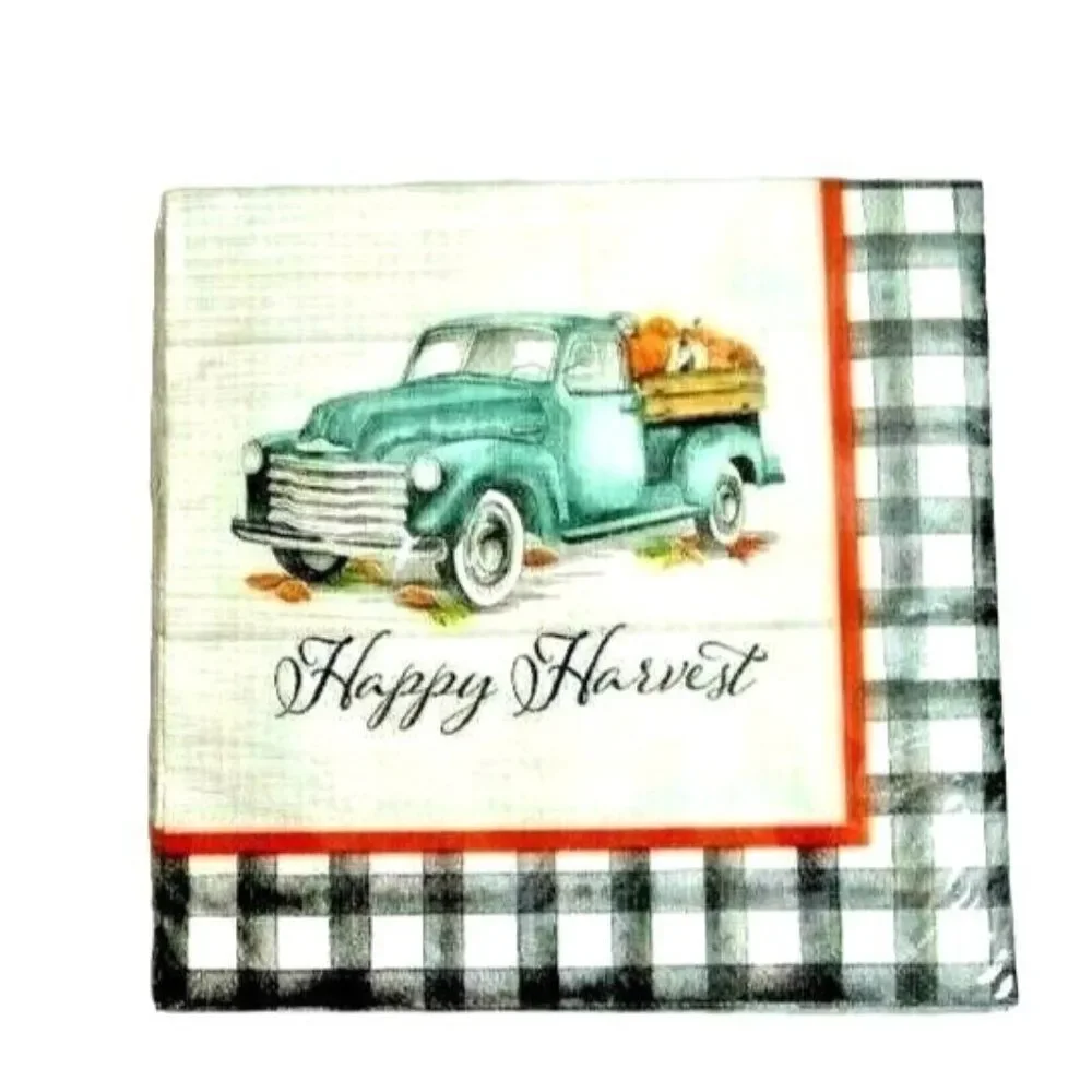 Happy Harvest Truck 2-Ply Party Paper Napkins 36-Count Pumpkins Checks